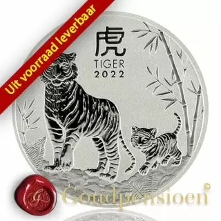 PapoeaNieuwGuinea Grand Muf 1 kilo Lunar Series III Tijger 2022 | 1000 gram puur zilver | Perth Mint