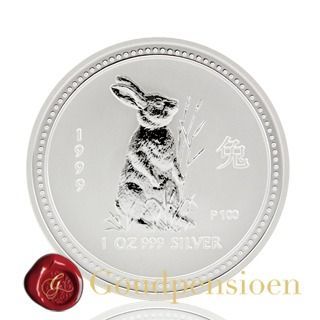 1999 zilveren Lunar I Konijn munt 1 Oz 999